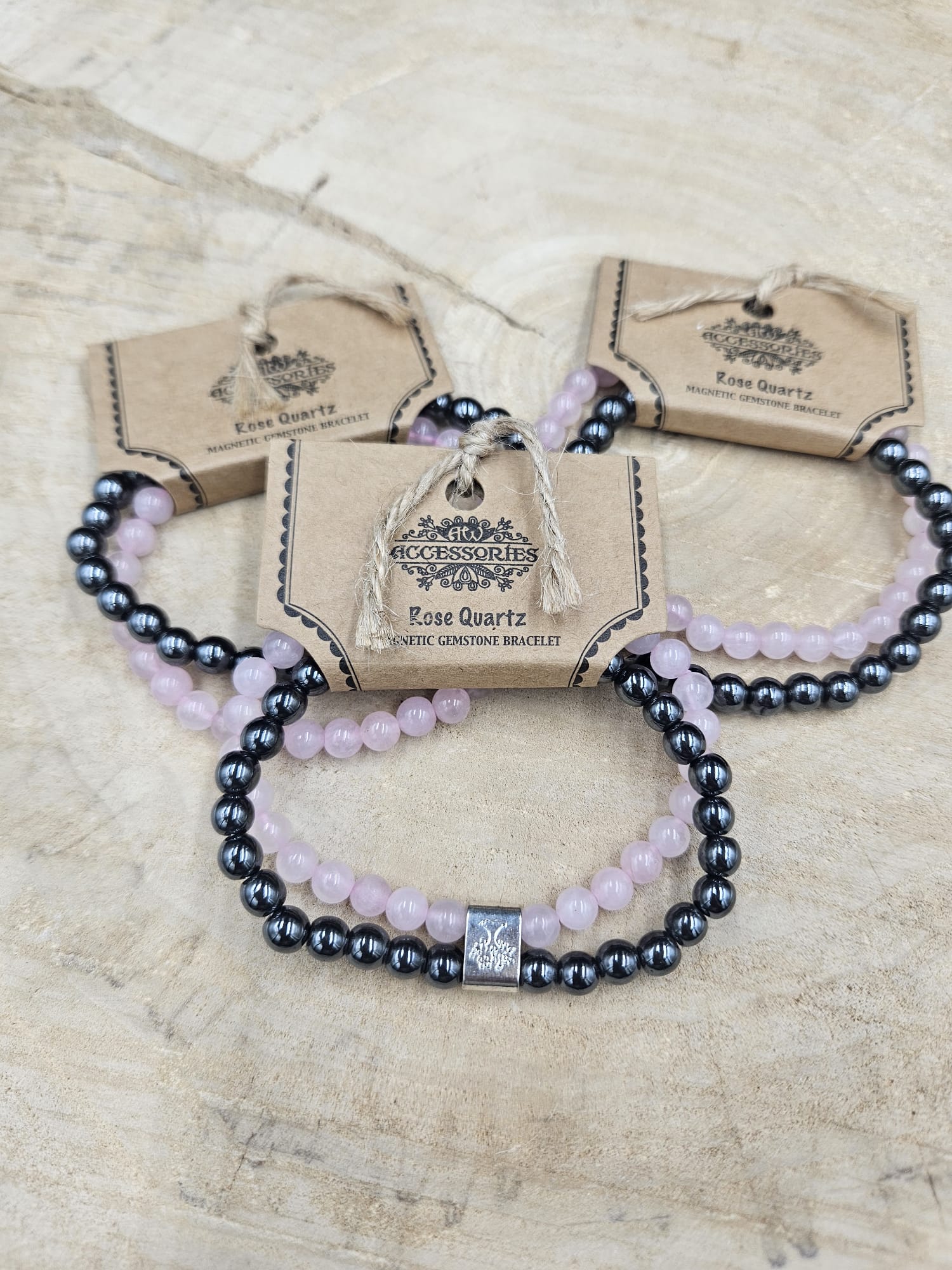Dubbele magnetische edelsteen armband - Rozekwarts