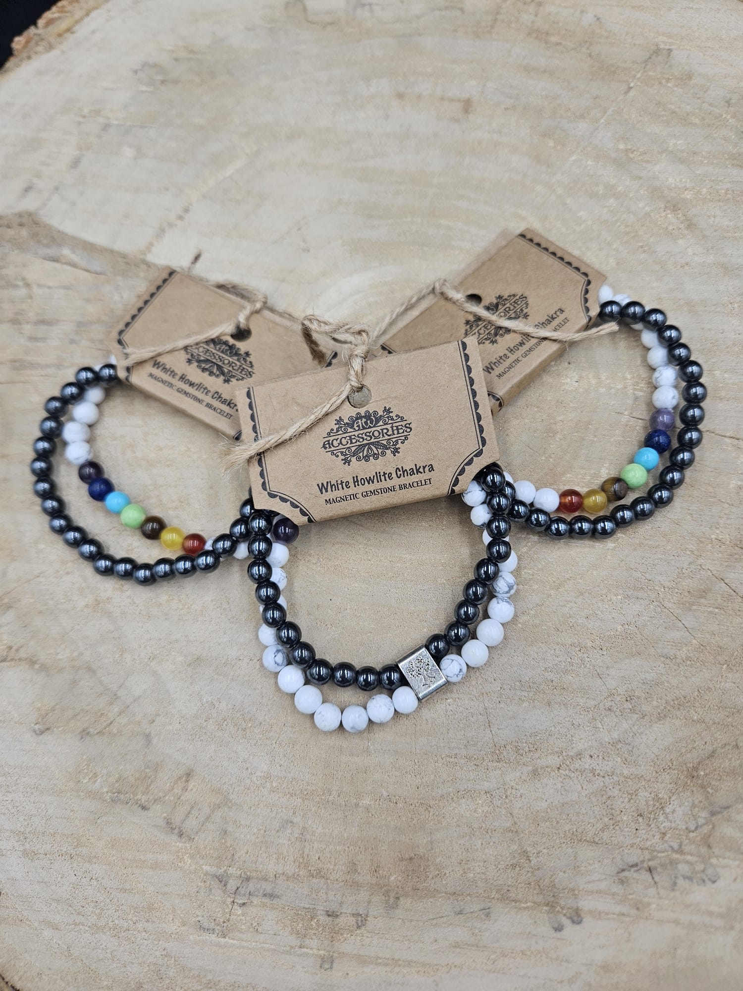 Dubbele magnetische edelsteen armband - Witte Howliet Chakra