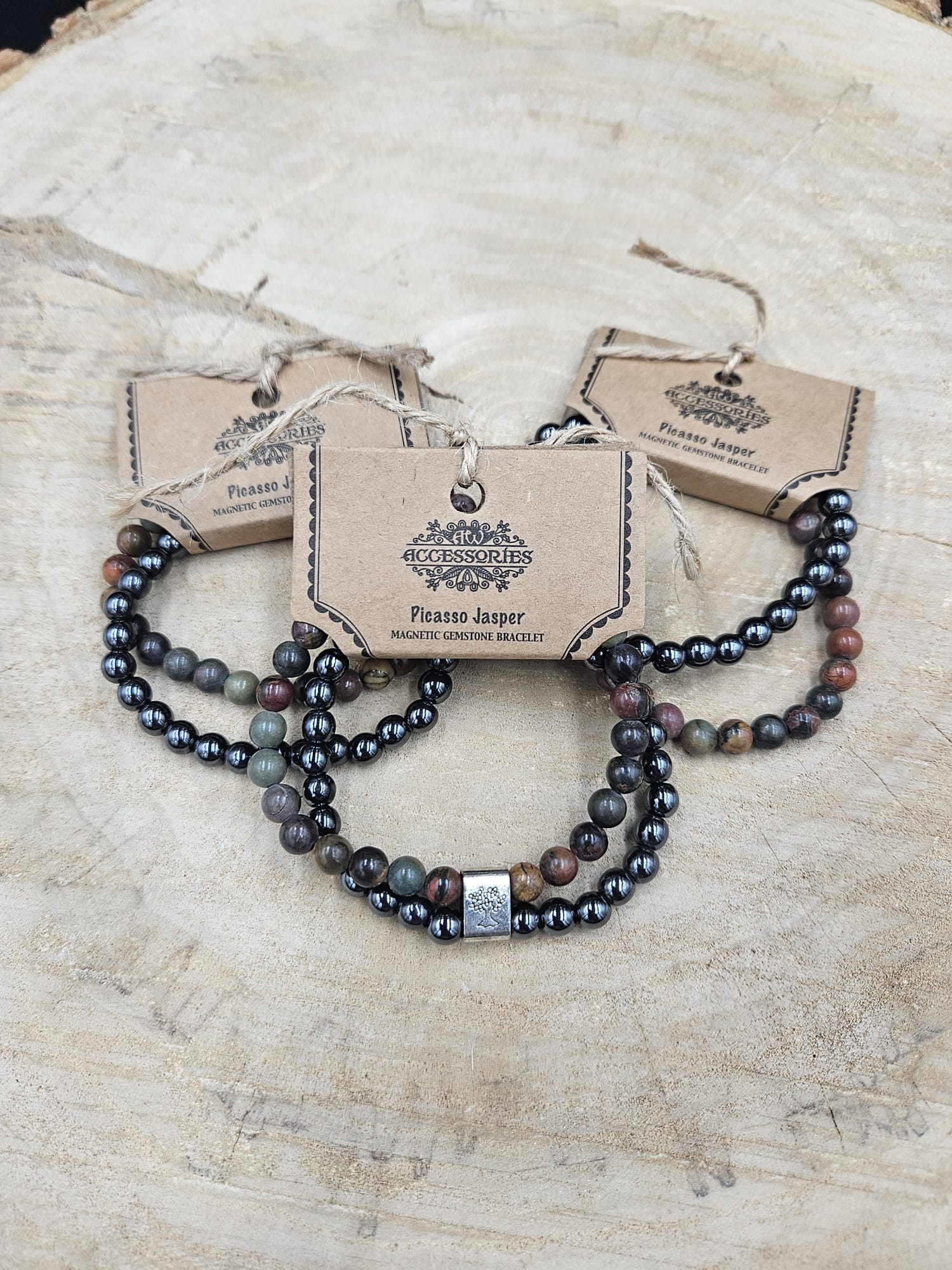 Dubbele magnetische edelsteen armband - Picasso Jaspis