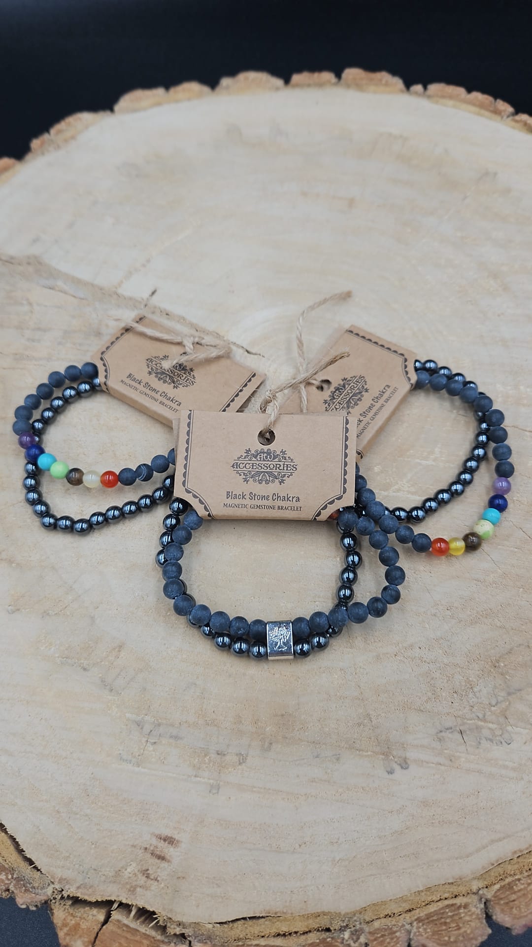 Dubbele magnetische edelsteen armband - Black Stone Chakra