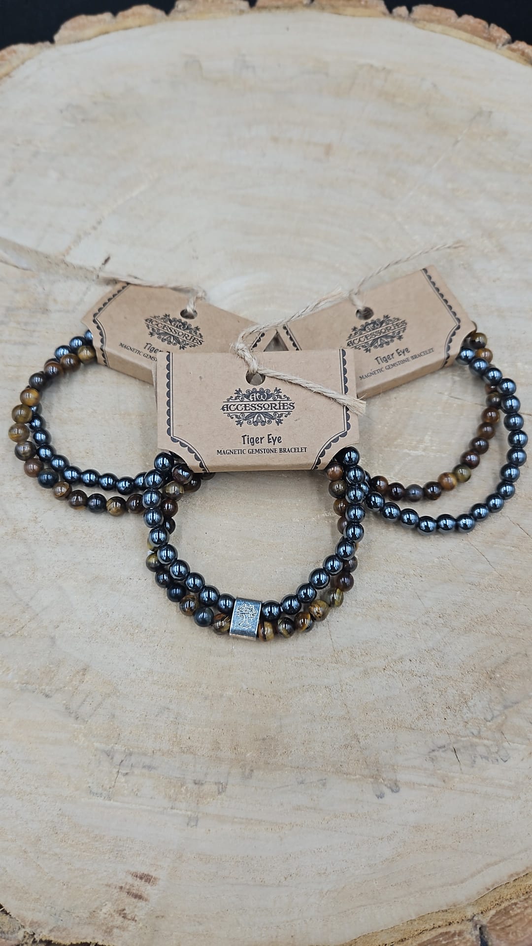 Dubbele magnetische edelsteen armband - Tijgeroog