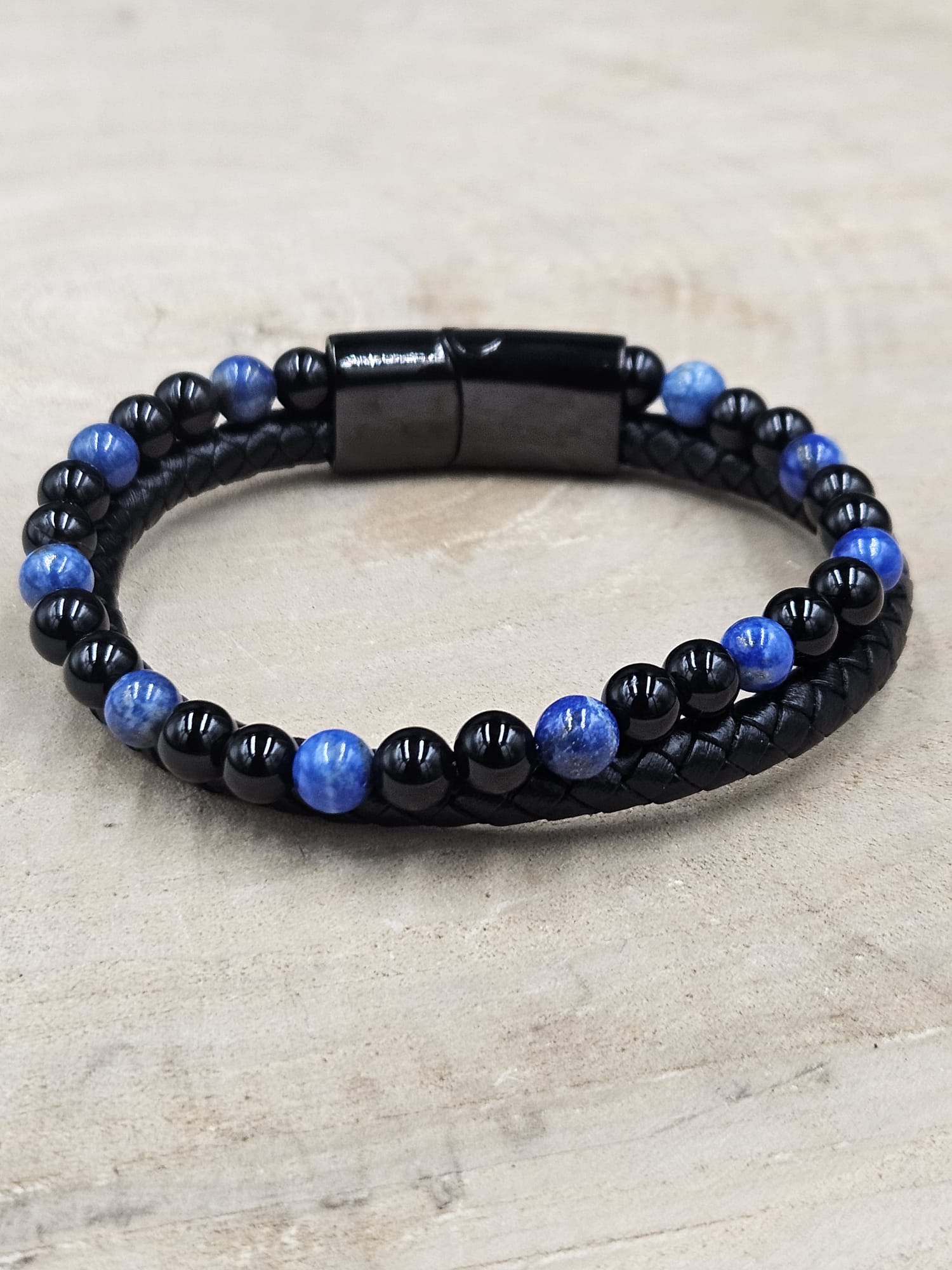 Lederen armband Aska Onyx - Lapis Lazuli