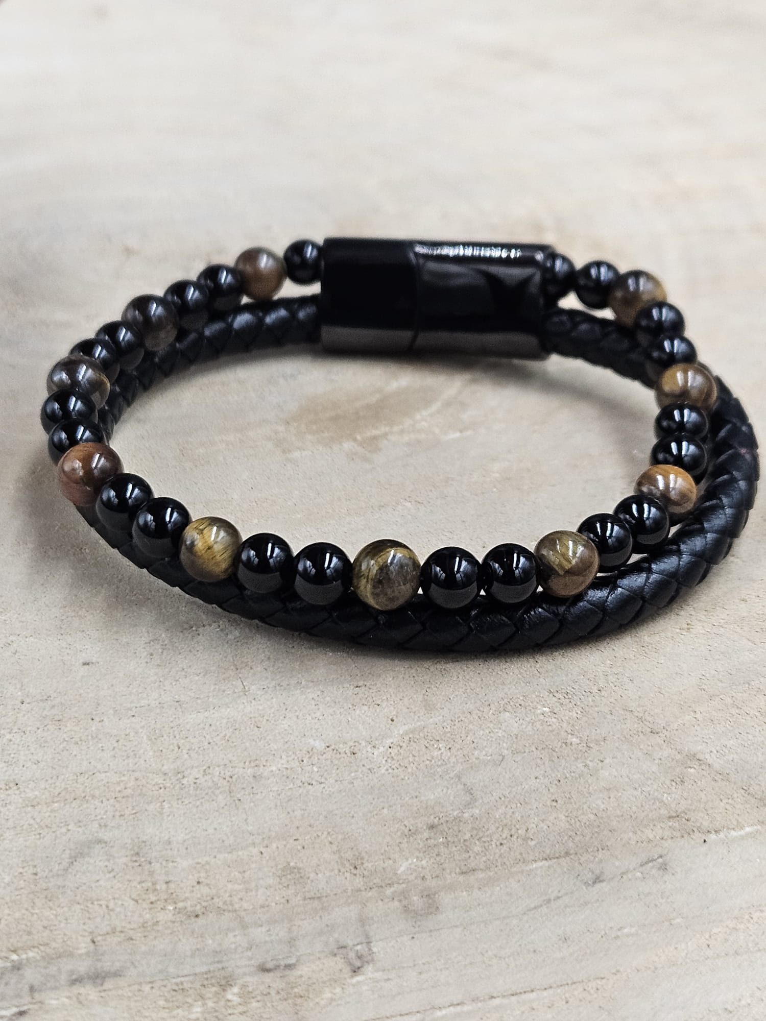 Lederen armband Aska Onyx - Tijgeroog